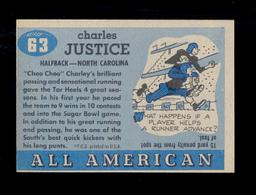 1955 Topps All American Football Card #63 Charles Justice North Carolina