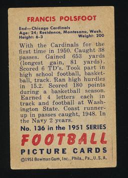 1951 Bowman Football Card #136 Francis Polsfoot Chicago Cardinals