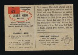 1954 Bowman Football Card #63 Laurie Niemi Washington Redskins