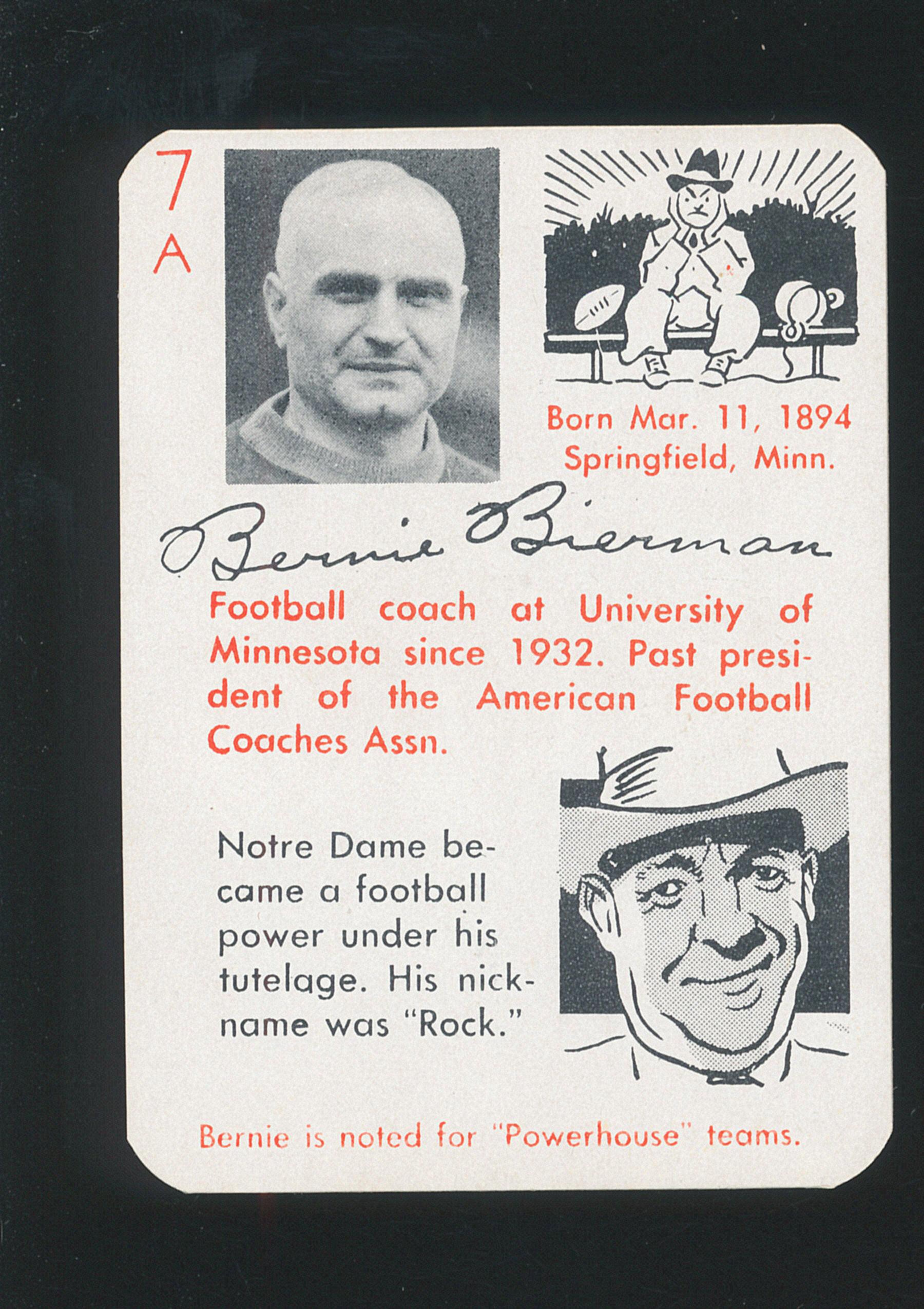 1945 Leister Game Company Autographs Football Card #7A Bernie Bierman