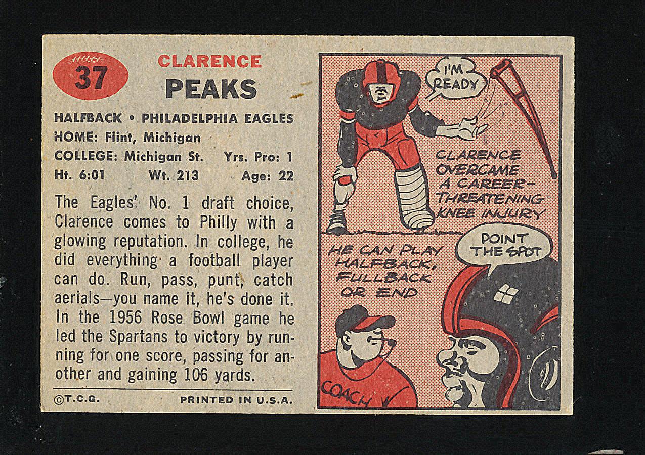 1957 Topps Football Card #37 Clarence Peaks Philadelphia Eagles