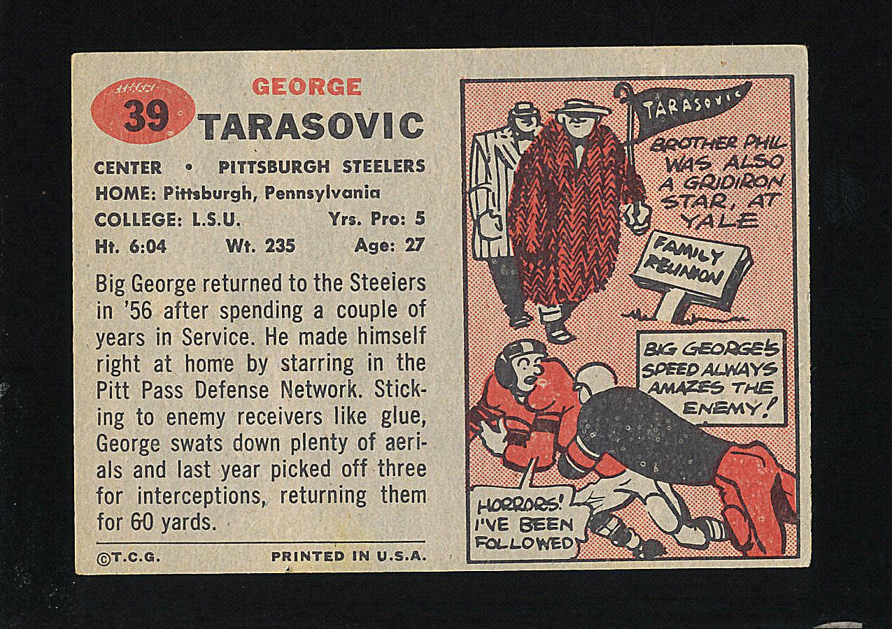 1957 Topps Football Card #39 George Tarasovic Pittsburgh Steelers