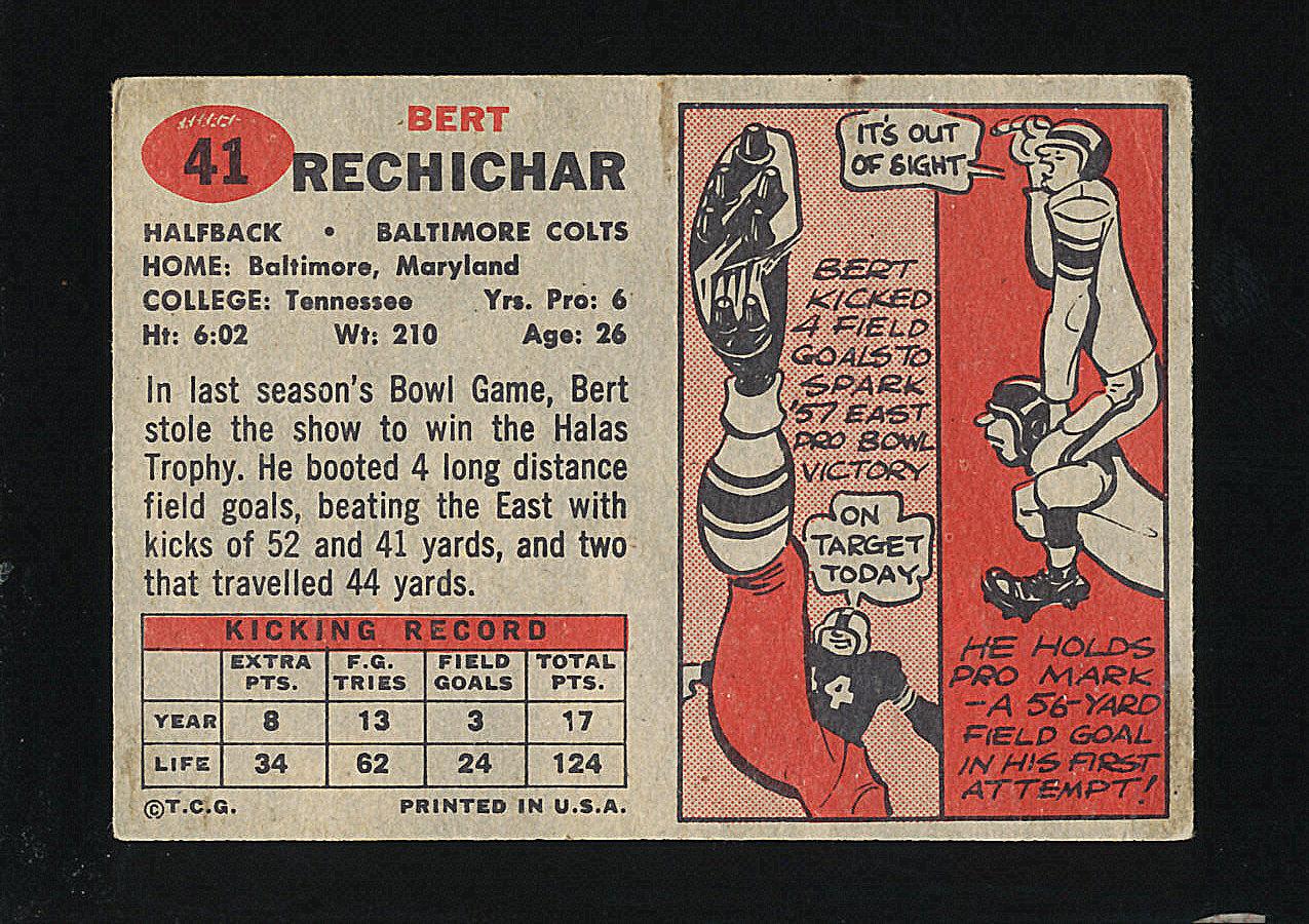 1957 Topps Football Card #41 Bert Rechichar Baltimore Colts