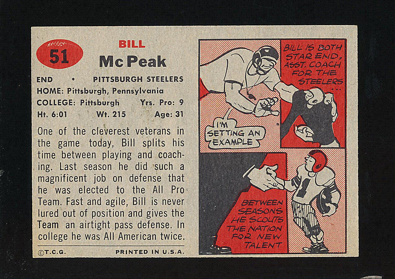 1957 Topps Football Card #51 Bill Mc Peak Pittsburgh Steelers