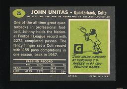 1969 Topps Football Card #25 Hall of Famer John Unitas Baltimore Colts