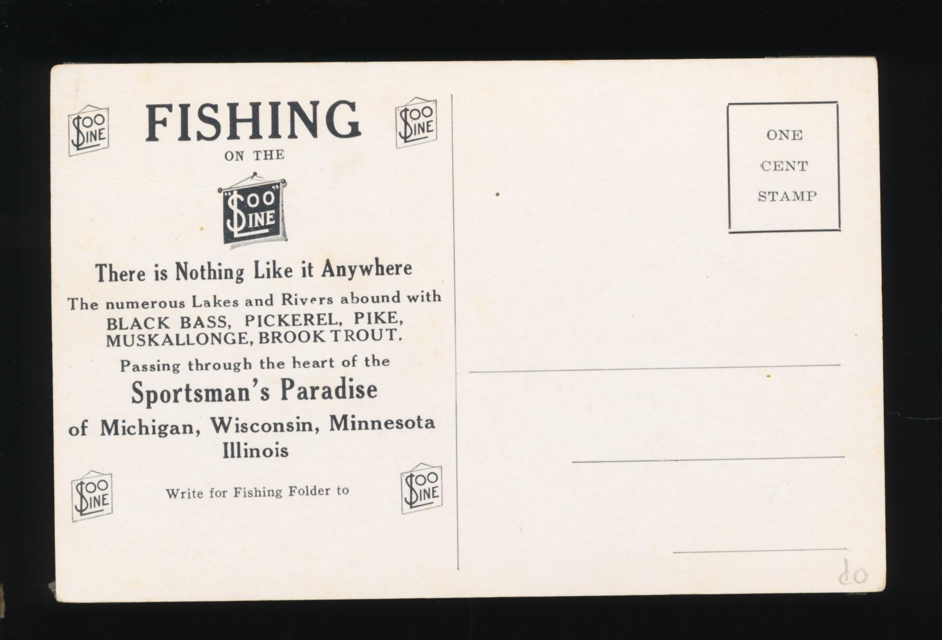 1920 FISHING ON THE SOO LINE:  A Summer Place for Day Dreams, Wisconsin.  S