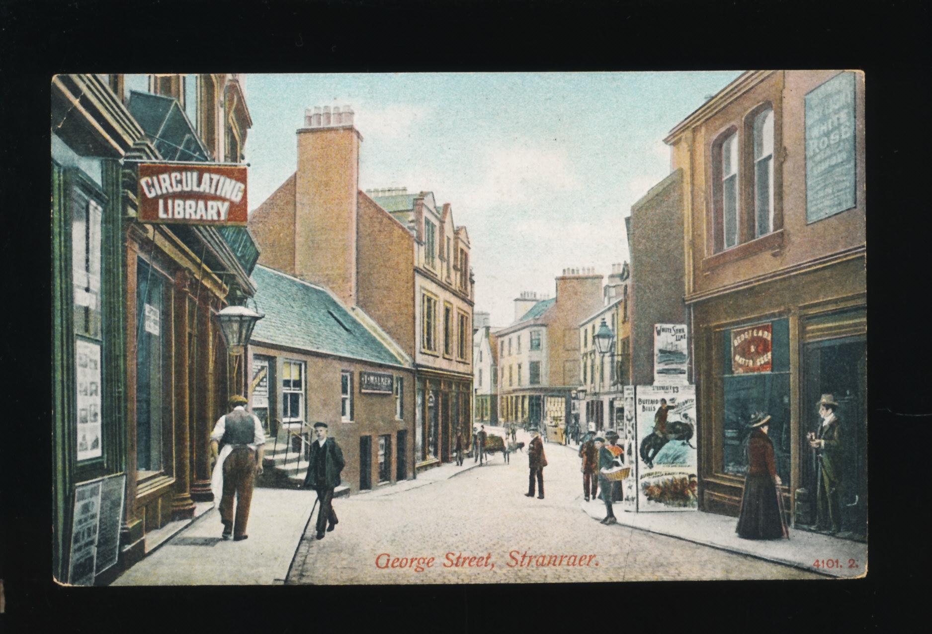 1920s George Street, Stranraer With Circulating Library Sign at Left and Bu