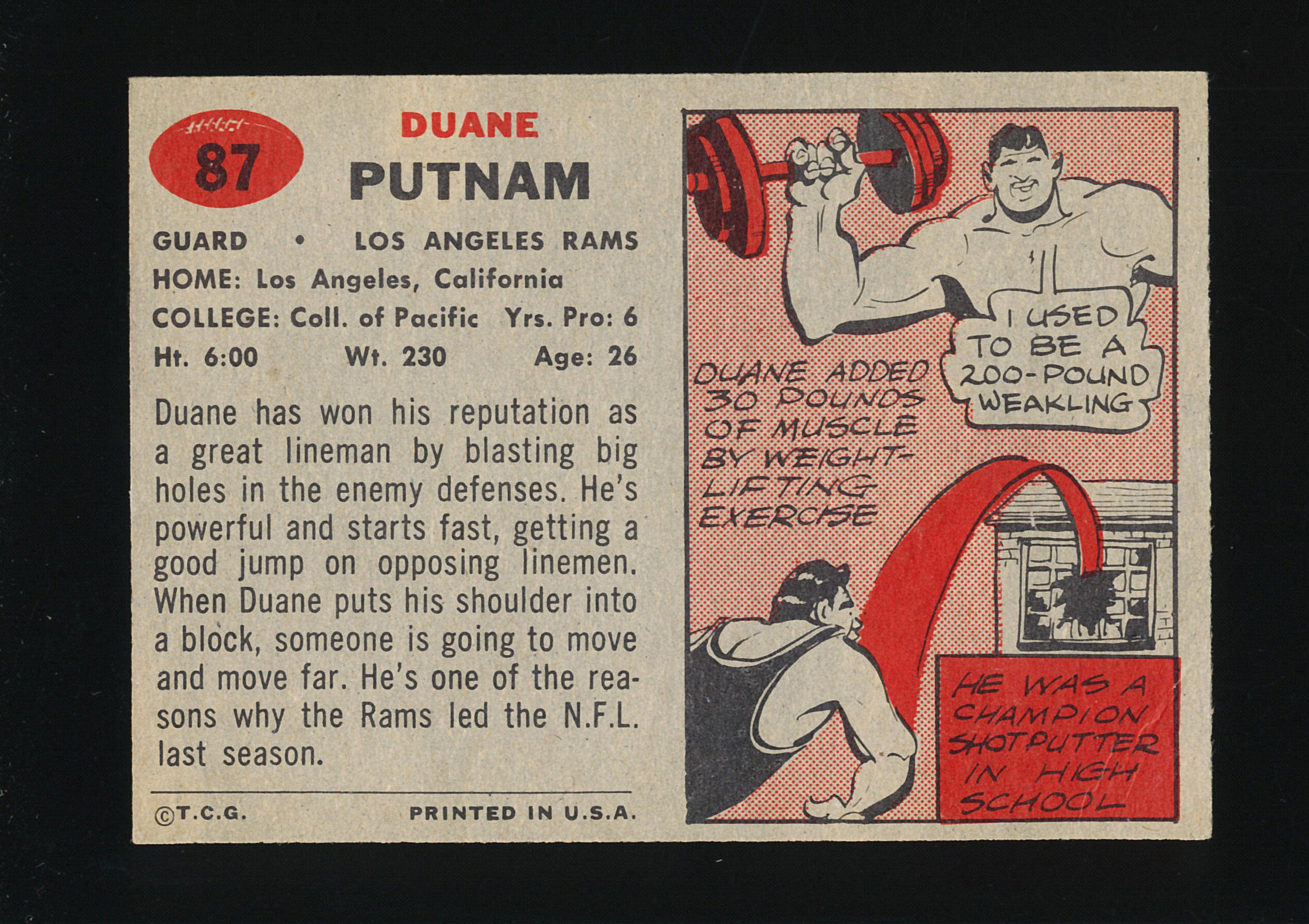1957 Topps Football Card #87 Duane Putnam Los Angeles Rams