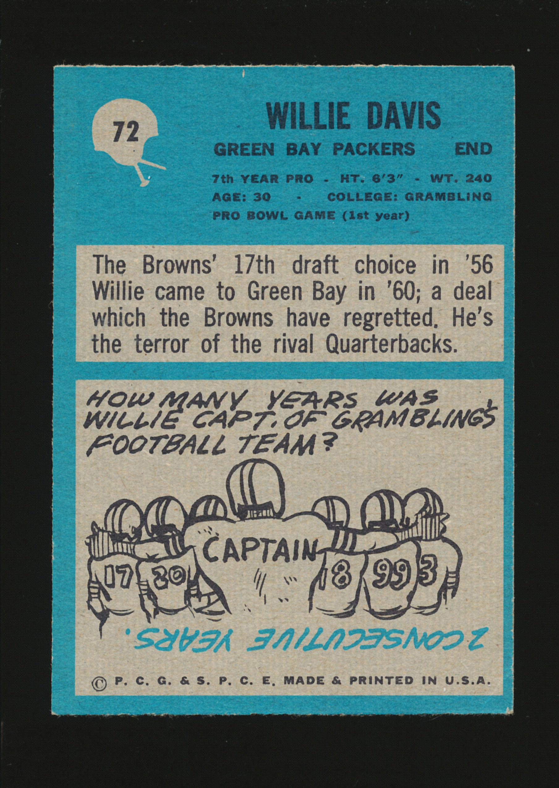 1964 Philadelphia ROOKIE Football Card #72 Rookie Hall of Famer Willie Davi