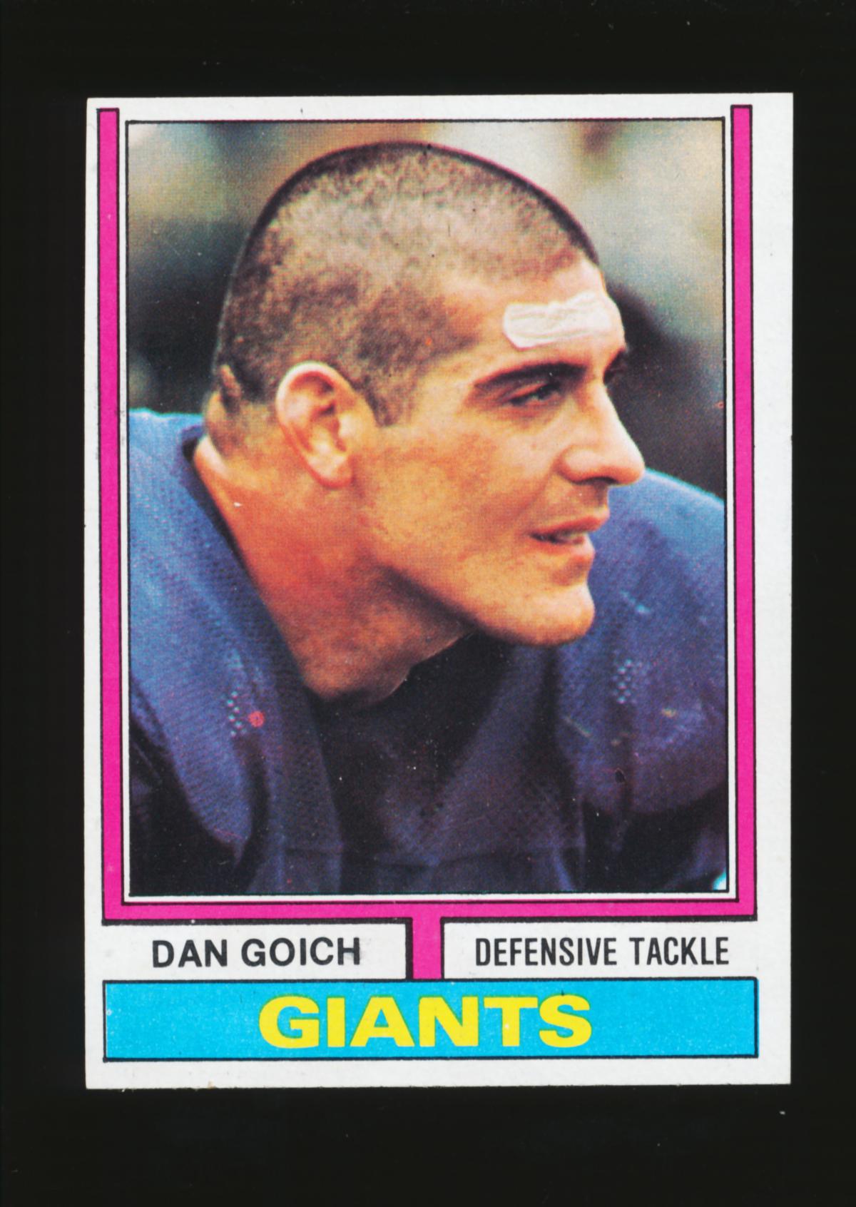 1974 Topps Football Card #102 Dan Goich New York Giants. After Football Dan