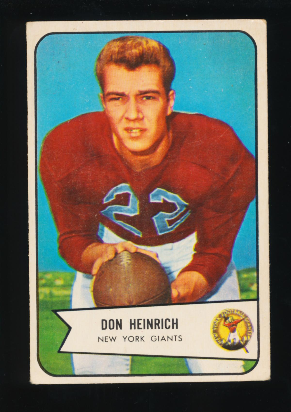 1954 Bowman ROOKIE Football Card #92 Rookie Don Heinrich New York Giants (S