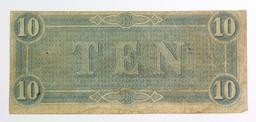 Civil War 1864 CSA $10.00 Note.  Confederate currency.