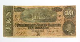 Civil War 1864 CSA $10.00 Note.  Confederate currency.