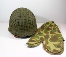 Replica WWII U.S. Helmet with Camo Net and Cover.  Made for display or re-e