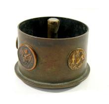 WWI Trench Art Ashtray.  Cut down artillery shell with military buttons.
