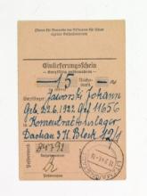 Money Order Receipt for Dachau Concentration Camp.  Sent from Litzmannstadt