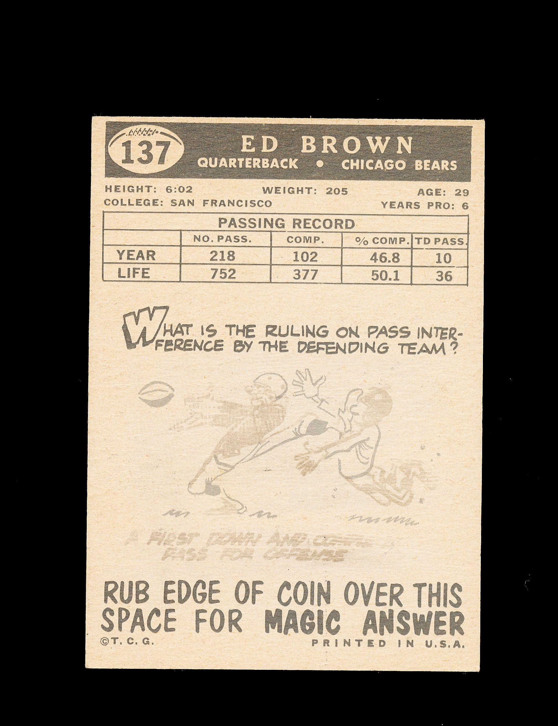 1959 Topps Football Card #137 Ed Brown Chicago Bears