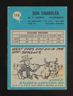 1964 Philadelphia AUTOGRAPHED Football Card #115 don Chandler New York Gian