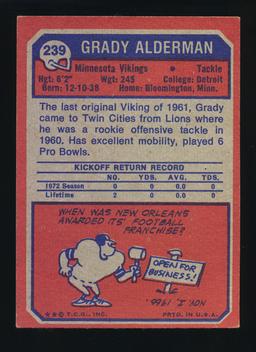 1973 Topps Football Card #239 Grady Alderman Minnesota Vikings