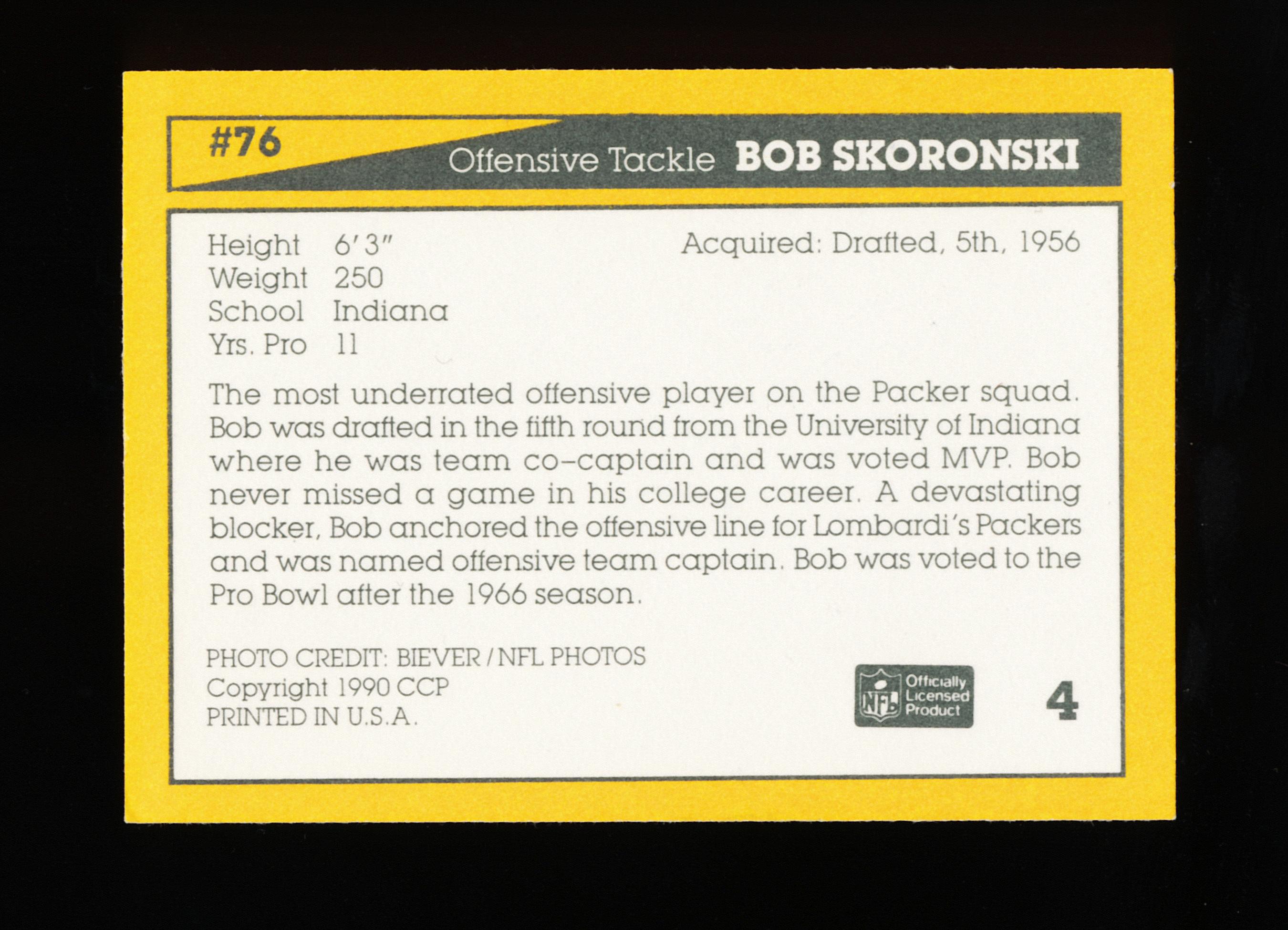 1990 Champion Cards 25th Anniversary AUTOGRAPHED Football Card #76 Bob Skor