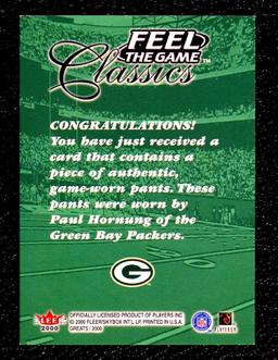 2000 Fleer"Feel The Game" GAME WORN JERSEY Football Card Paul Hornung Green