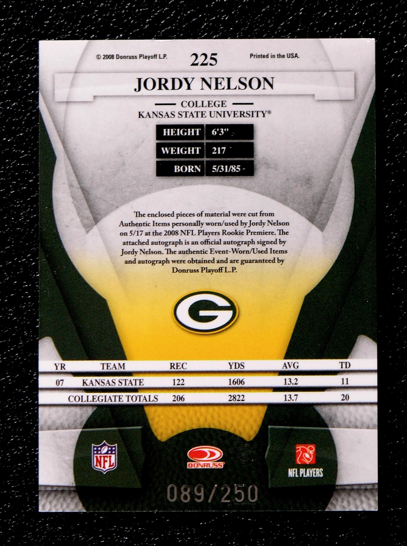 2008 Donruss "Freshman Fabric" ROOKIE-GAME WORN JERSEY Fpootball Card #225