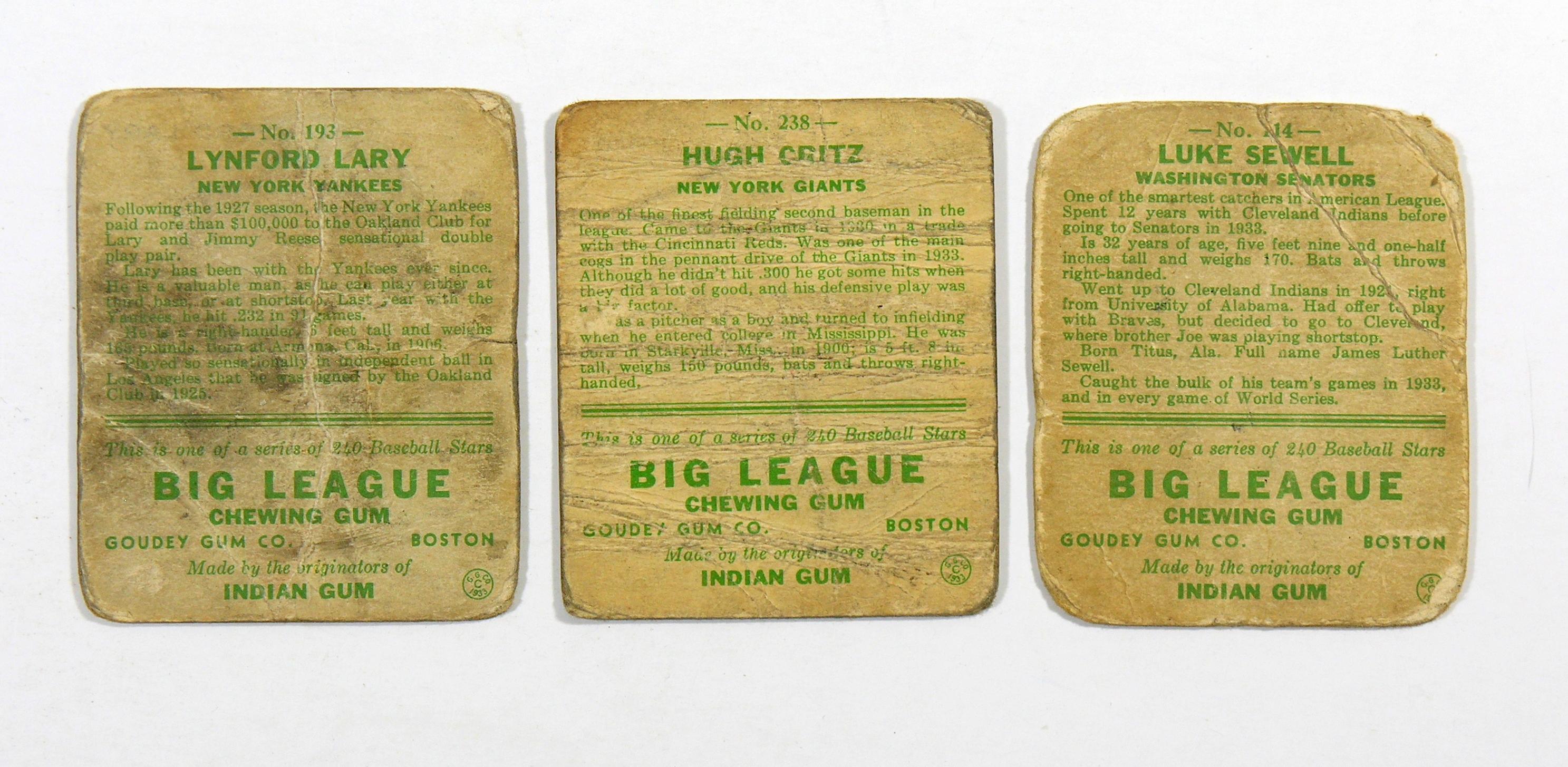 (9) 1930s Baseball Cards