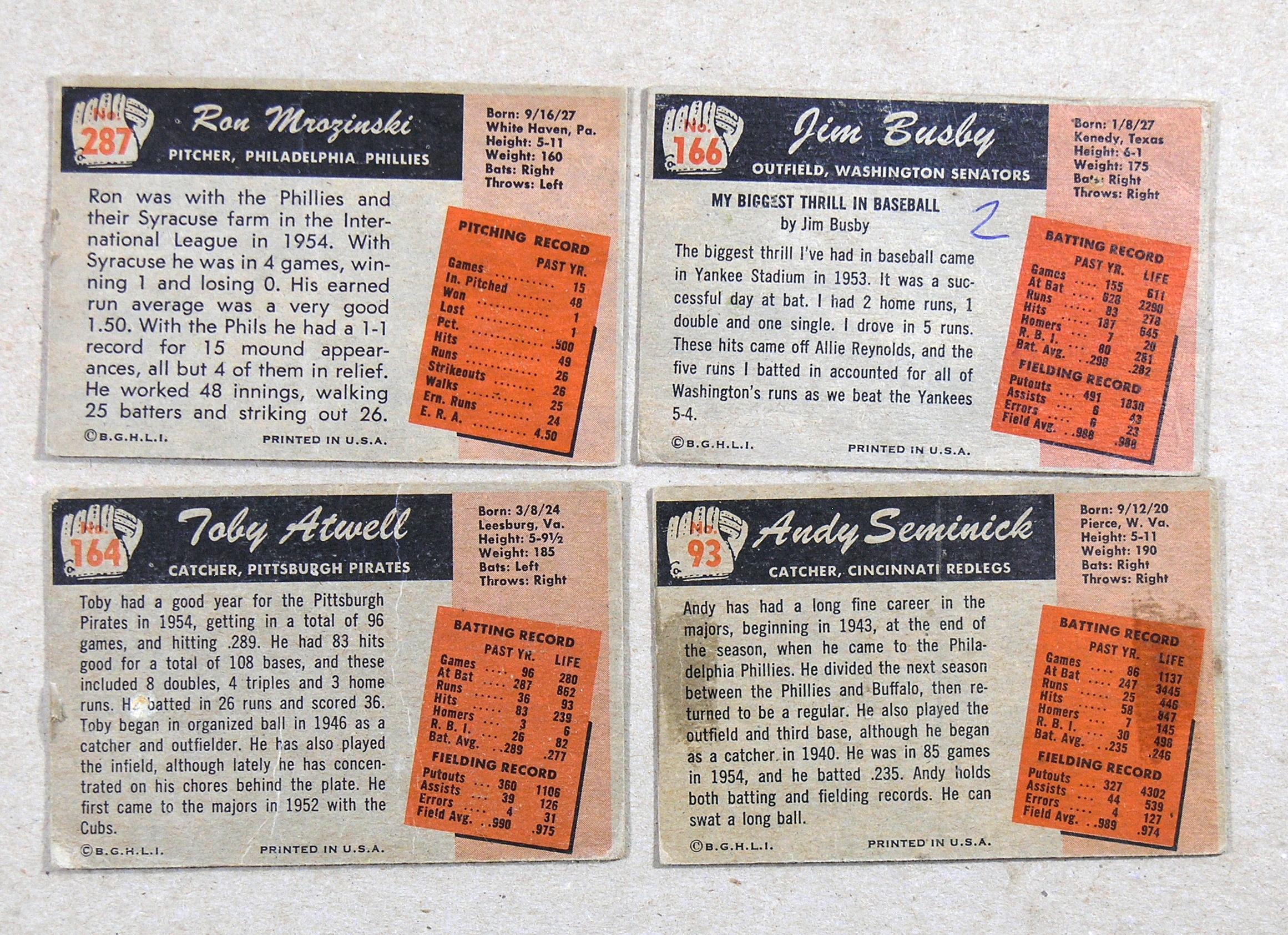 (6) Lower Grade 1955 Bowman Baseball Cards