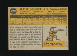 1960 Topps ROOKIE Baseball Card #522 Rookie Ken Hunt New York Yankees