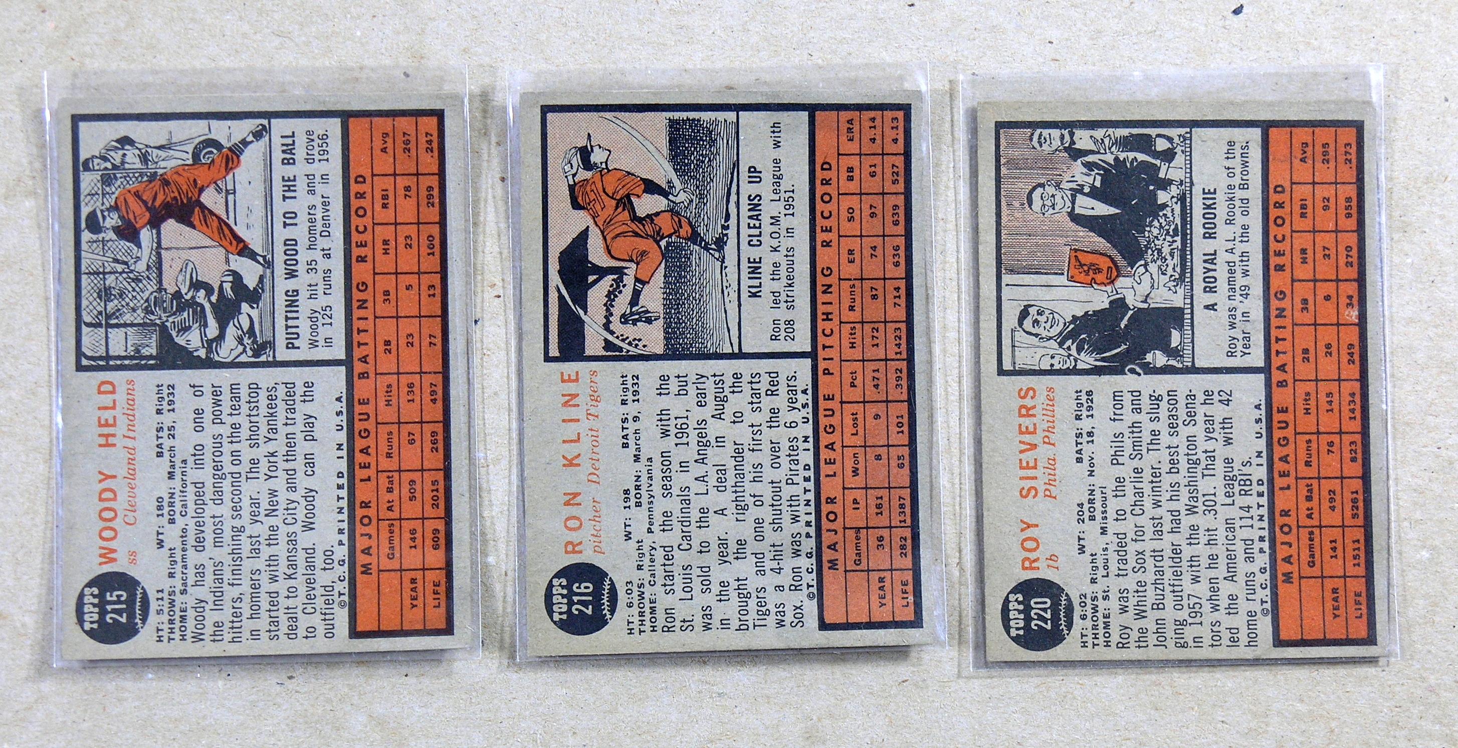 (16) 1962 Topps Baseball Cards VG/EX Conditions. No Creases