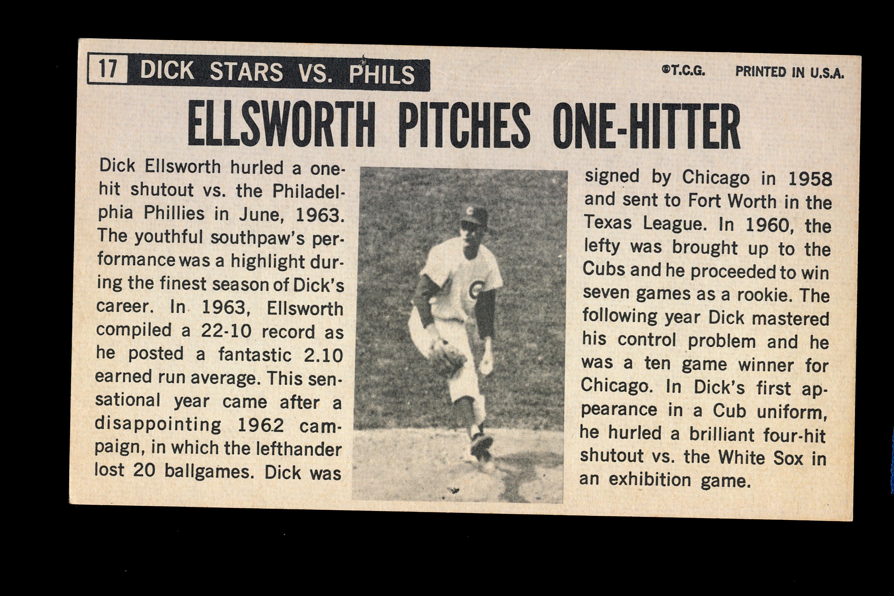 1965 Topps Giants Baseball Card #17 Dick Ellsworth Chicago Cubs
