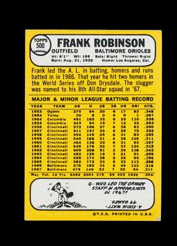 1968 Topps Baseball Card #500 Hall of Famer Frank Robinson Baltimore Oriole