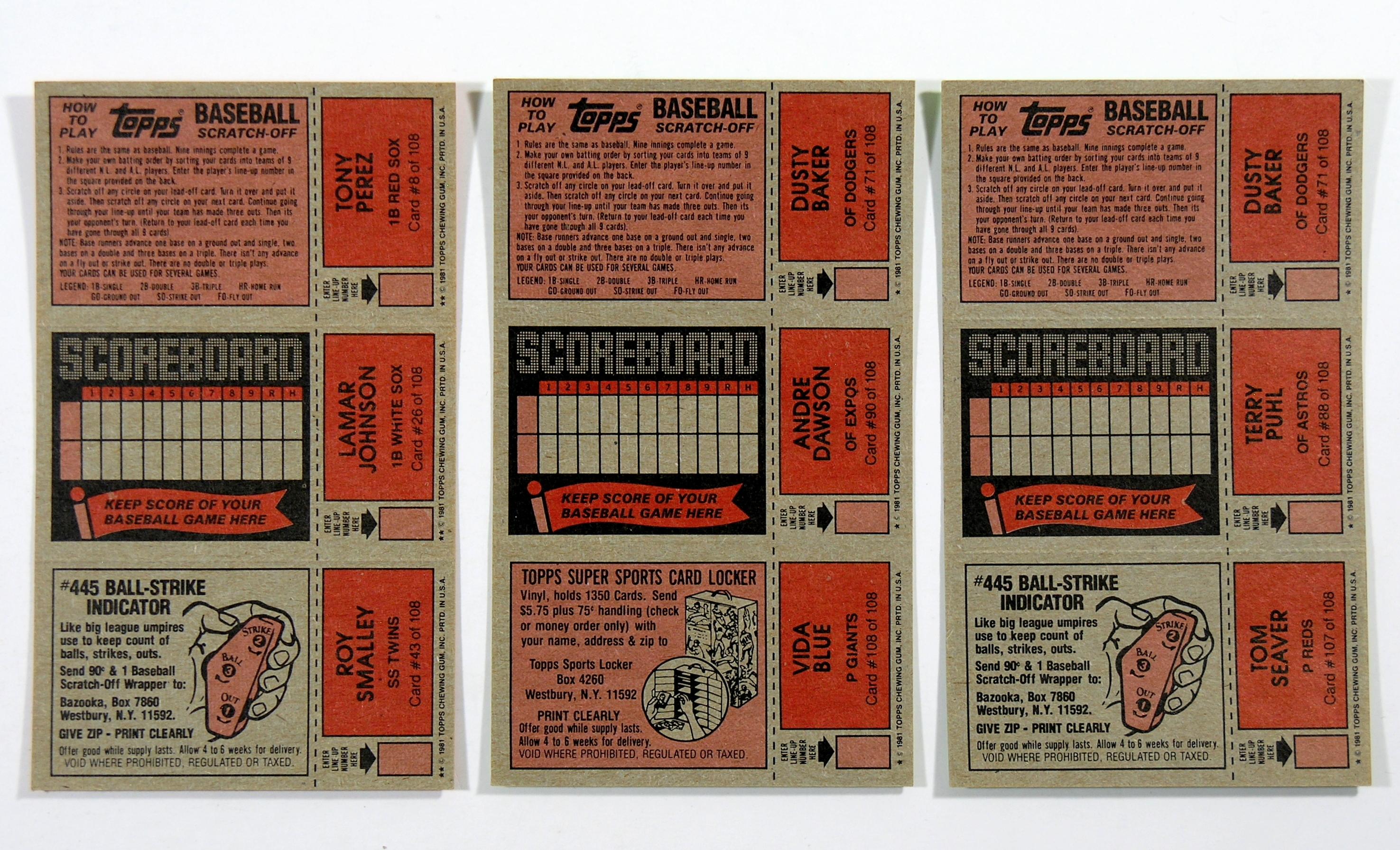 (6) 1891 Topps Scratch-Offs Baseball Cards. Unscratched Higher Grade Condit