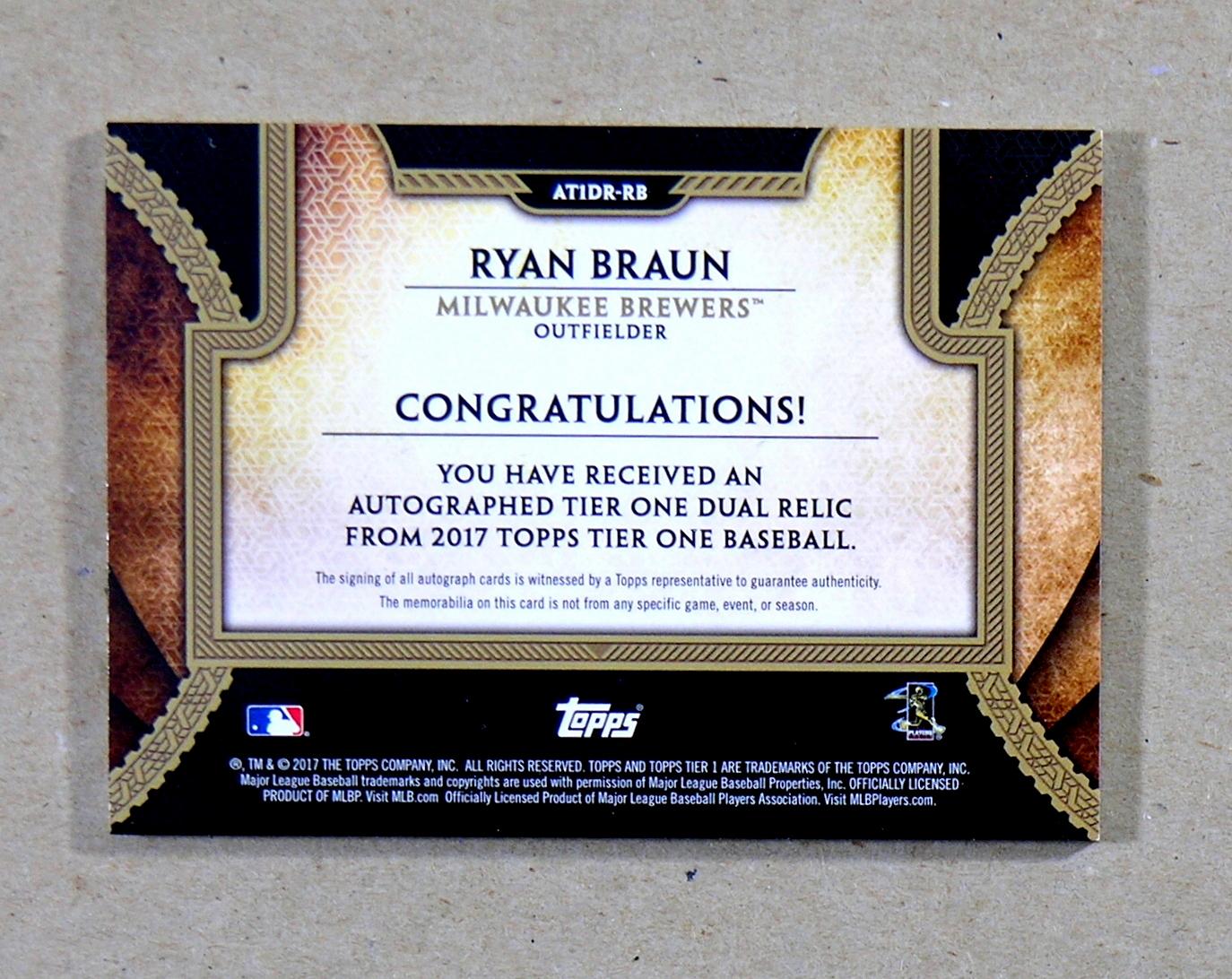 2017 Topps GAME WOR JERSEY-AUTOGRAPHED Baseball Card#ATIDR-RB Ryan Braun Mi