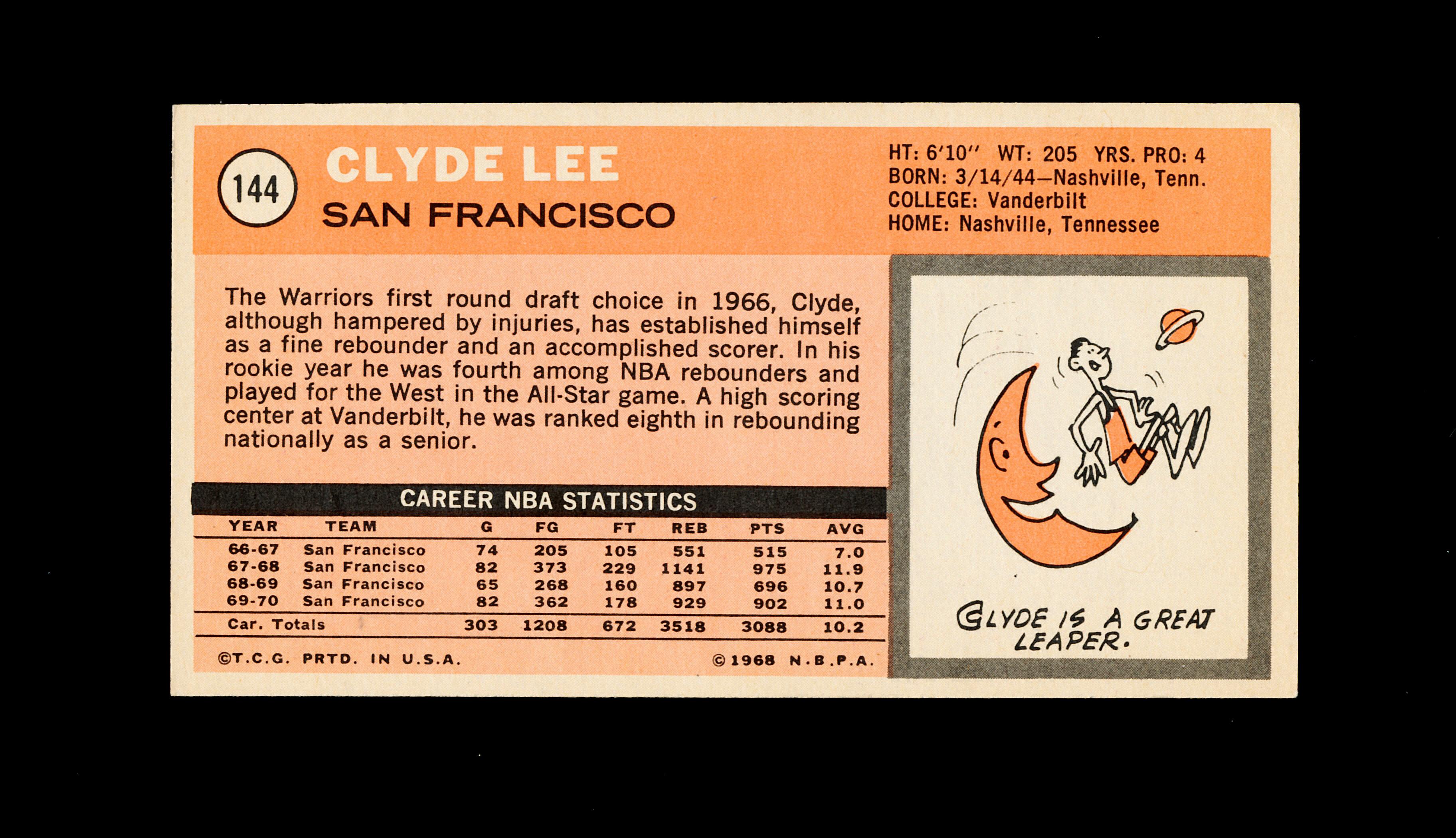 1970-71 Topps Basketball Card #144 Clyde Lee San Francisco Warriors