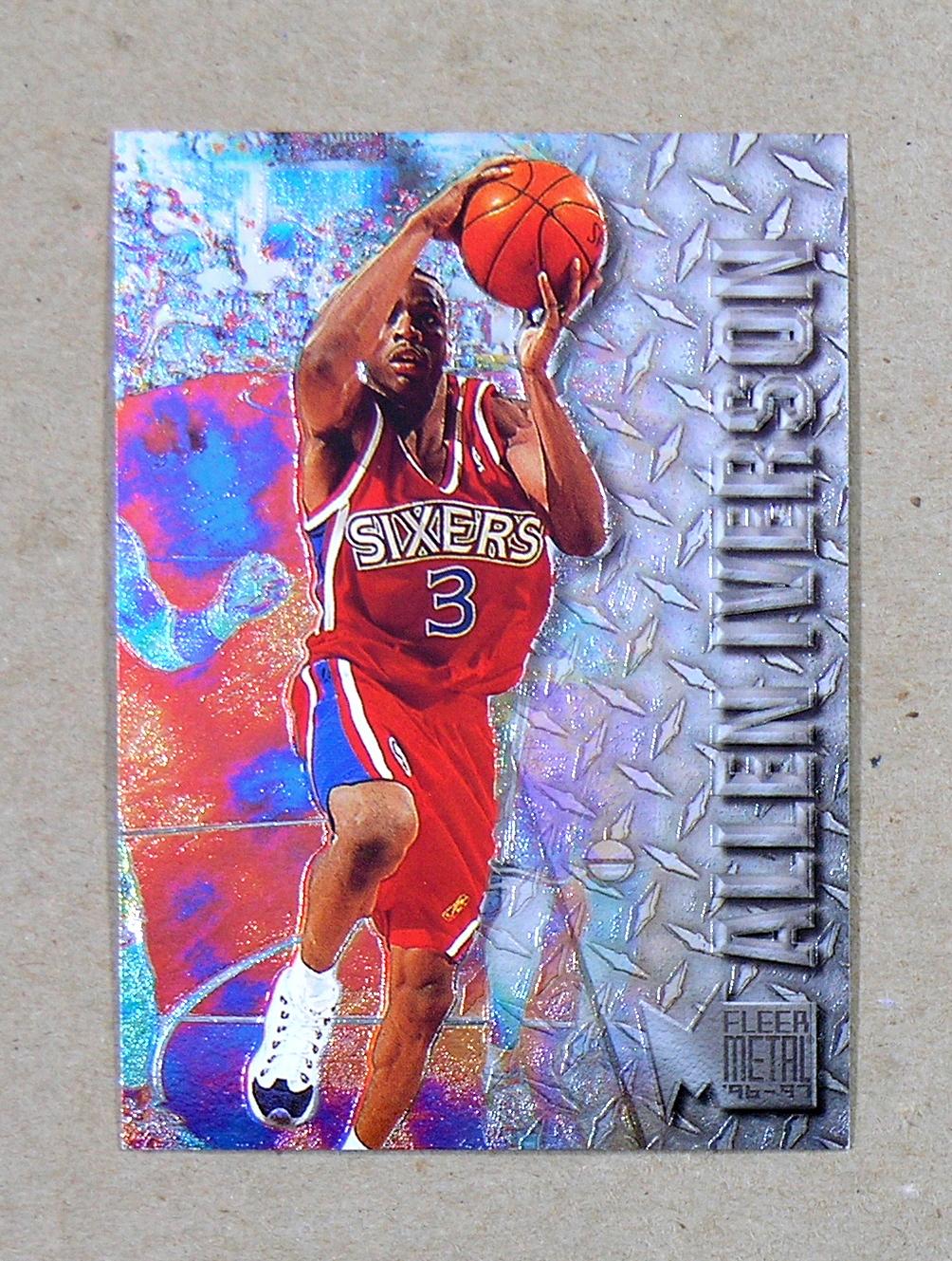 1997 Sky box "Metal" ROOKIE Basketball Card #201 Rookie Allen Iverson Phila