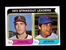 1974 Topps Baseball Card #207 1973 Strikeout Leaders: Nolan Ryan & Tom Seav