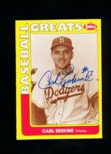 1990 Swell AUTOGRAPHED Baseball Card #27 Carl Erskine Brooklyn Dodgers No C