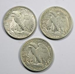 1942 P-D-S Walking Liberty Silver Half Dollars (3 Coins)