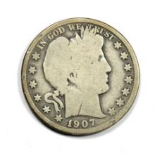 1907-D Barber Silver Half Dollar