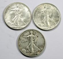 1943 P-D-S Walking Liberty Silver Half Dollars (3 Coins)