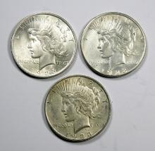 1923 P-D-S Peace Silver Dollars (3 Coins)