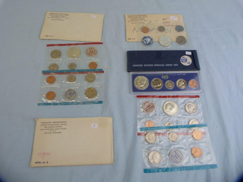 6 US Mint sets: 1965, 1967, 1968, 1969, 1970, & 1970 High 7