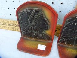 Pair of cast iron bookends, Indian Chief, 5-1/8" T