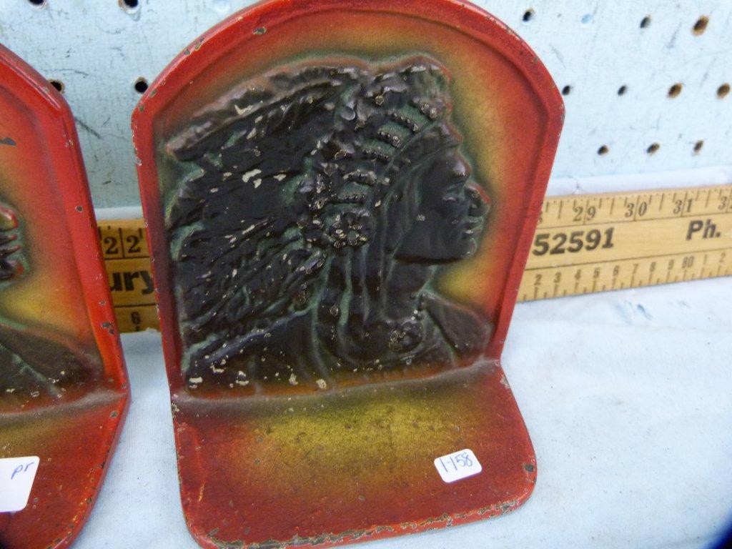 Pair of cast iron bookends, Indian Chief, 5-1/8" T