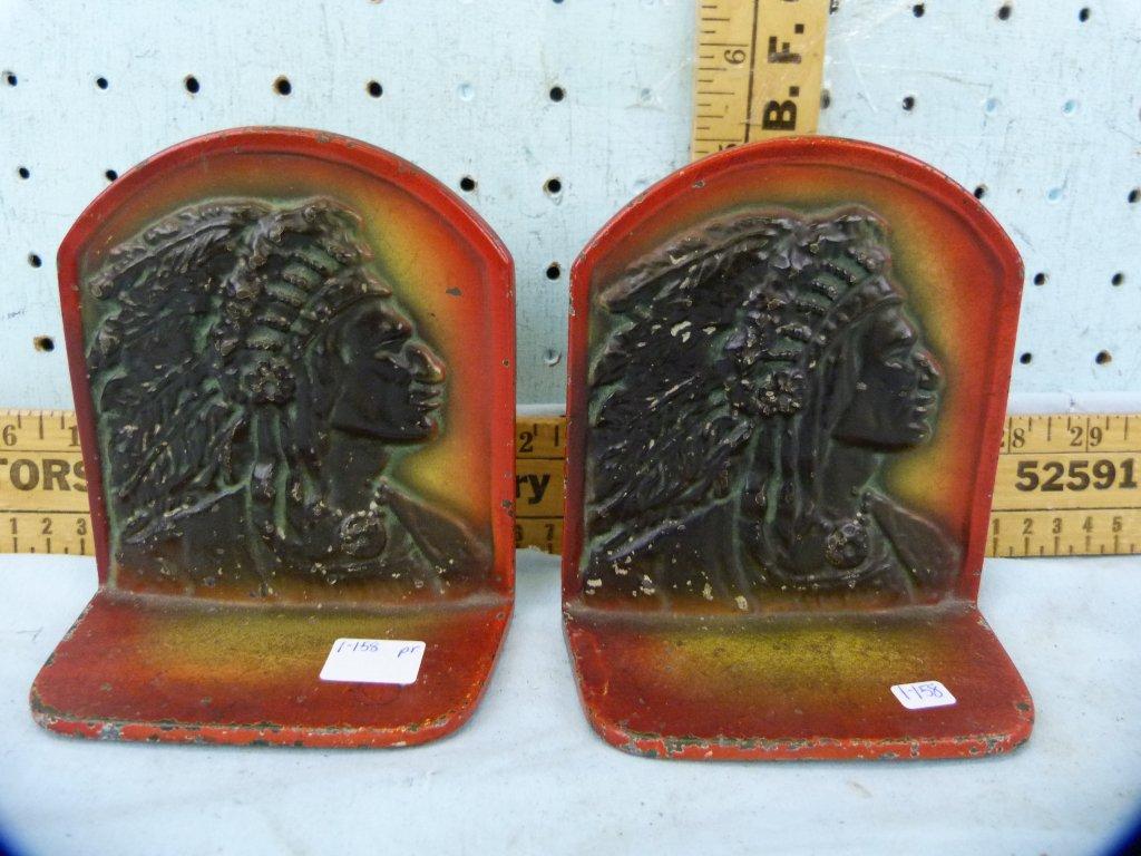 Pair of cast iron bookends, Indian Chief, 5-1/8" T