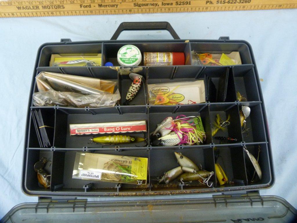 Plano Side by Side tackle box with fishing lures