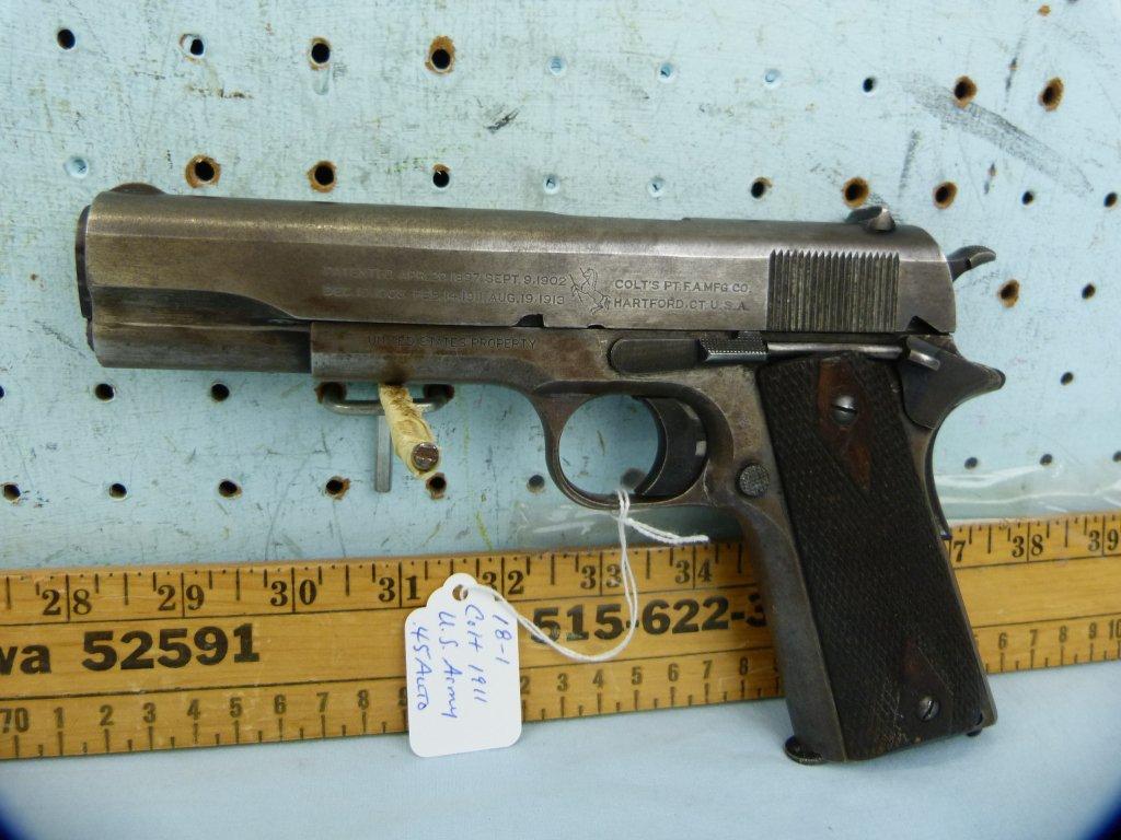 Colt 1911 US Army SA Pistol, .45 Auto, SN: 376072