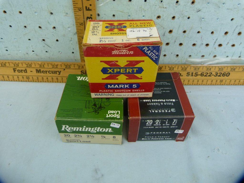 Ammo: 3 boxes/25, 20 ga, 2-3/4", 7/8 oz, 7-1/2 - 8 shot, 3x$