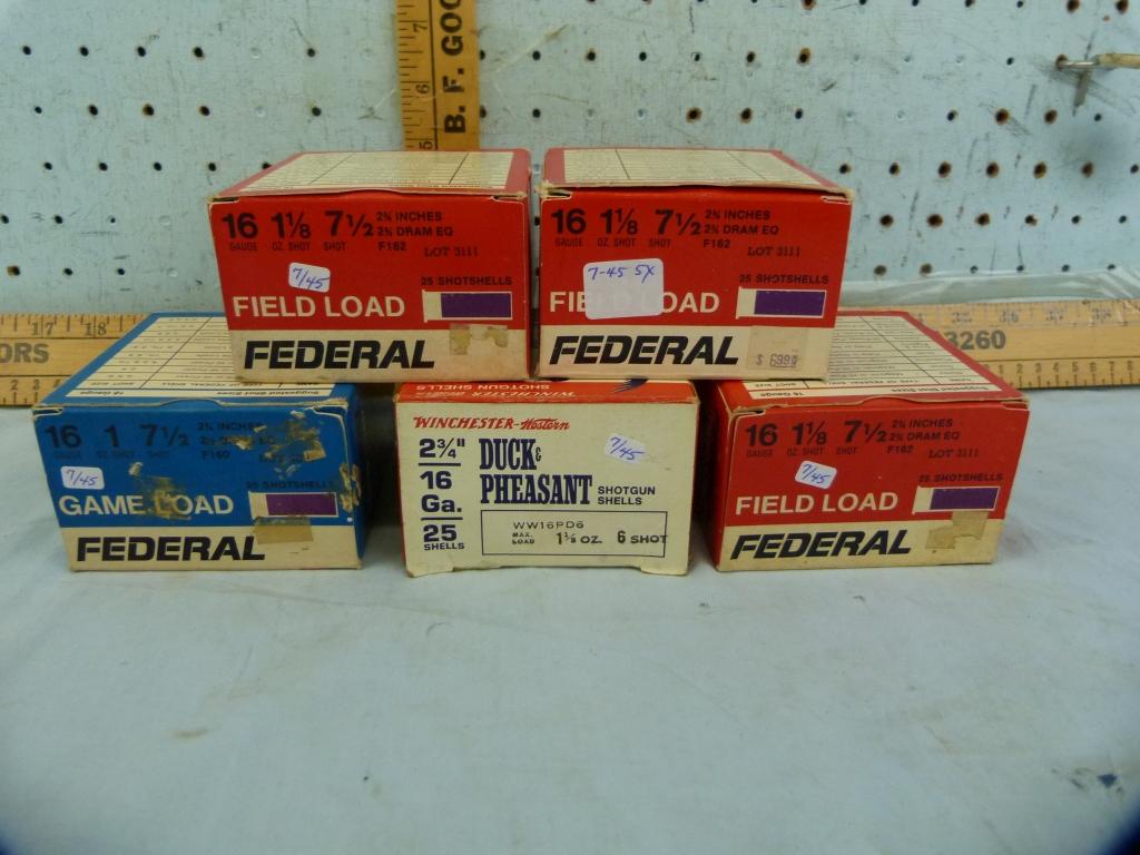 Ammo: 5 boxes, 25, Federal & Winchester 16 ga, 5x$